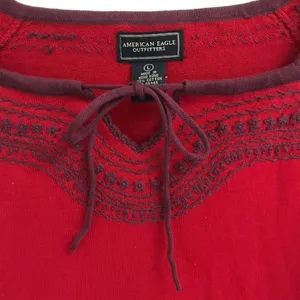 ‎American Eagle deadstock red cropped embroidered short sleeve sweater L thumbnail 4