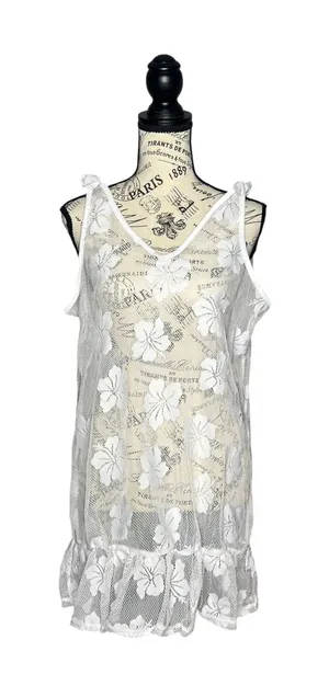 Miken Swim (M) Sheer Dress Tie-Shoulder Ruffle Swimwear Bathing Suit Cover-Up thumbnail 1
