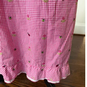Vintage Y2K Midi Pink White Gingham Embroidered Flower Butterfly Slip Skirt thumbnail 5