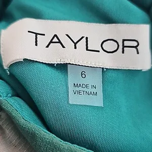 Taylor NWT Printed Chiffon Mock Neck Sleeveless Gathered Maxi Dress Rust Teal 6‎ thumbnail 6