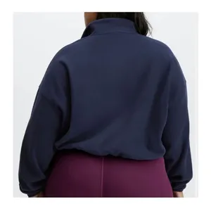Fabletics Navy Blue Fleece Mock Neck Crop Zip Up Sweatshirt XXL thumbnail 2