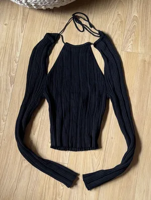 Zara Black Ribbed Top thumbnail 1
