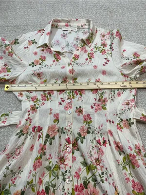 Floral Button-Front Midi Dress in Cream and Pink Size M thumbnail 12