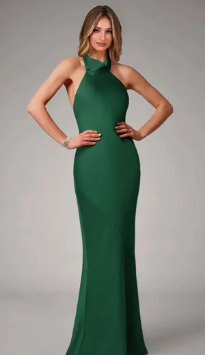 Azazie dark green Backless Halter Evening Gown thumbnail 1