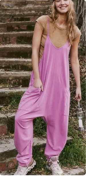Free People FP Movement Womens Hot Shot Raspberry Punch Slouchy Boho Jumpsuit S thumbnail 1