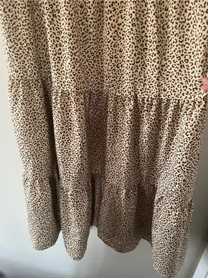 PRETTYGARDEN NWT Beige Brown Leopard Print Puff Sleeve Midi Dress Medium Romantic Modest thumbnail 4