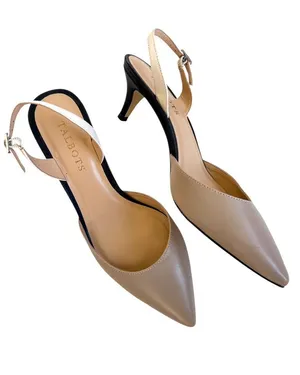 EUC Talbots Leather Slingback Heel Sandals Tan Black Ivory 7.5 Wide thumbnail 1