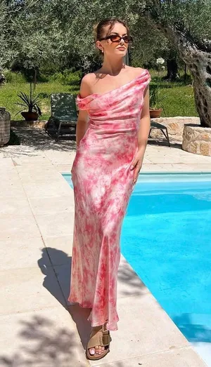 Zara maxi satin dress Tie-Dye crown neck bohemian casual summer vacation thumbnail 2