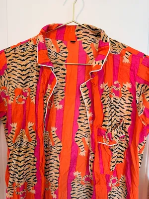 Cotton Long Pajama Set in Tibetan Tiger Pink & Orange thumbnail 5