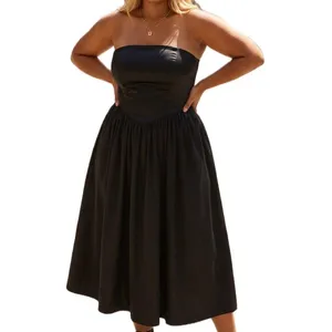 Anthropologie Black Strapless Basque Waist A-Line Midi Dress size 1X NEW Tags thumbnail 1