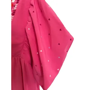 ENTRO BUBBLE SLEEVE DRESS Embroidered Size S Hot Pink thumbnail 5