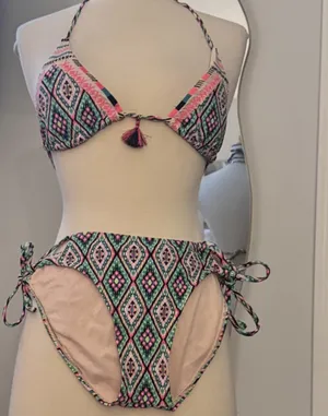 Xhilaration Neon Pink, Teal & Black Aztec Print Bikini Set thumbnail 2