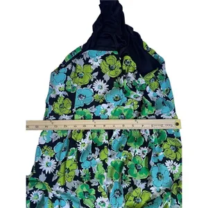 NWOT. Zara Draped Floral Blue Green Long Sleeve Cut Out Bodysuit M thumbnail 3