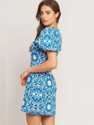 Jewel Neck Mini Crepe Cocktail A-Line Dress Flying Tomato Large thumbnail 3