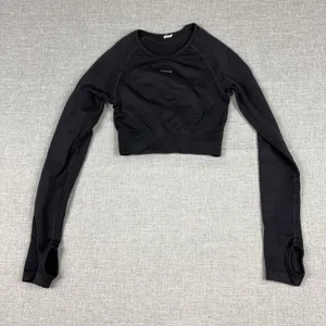 Gymshark Shirt Womens Small Black Cropped Long Sleeve Thumbhole Athletic Top thumbnail 1