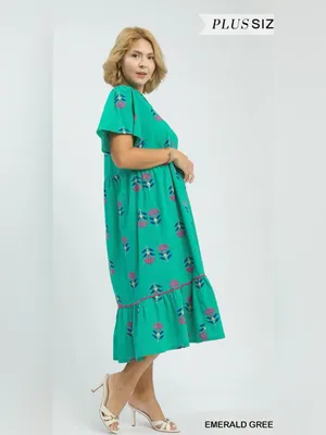 New! Umgee Cotton Emerald Green Embroidered Tiered Midi Dress Size 2X thumbnail 3