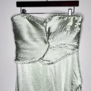 NEW Meshki Sage Green Ruched Petals Larissa Strapless Satin Maxi Dress thumbnail 6