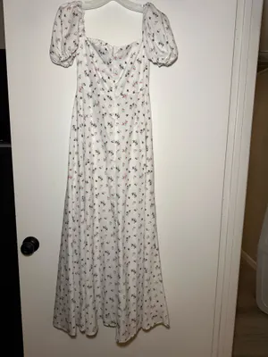 White Floral Off/On Shoulder Short Sleeve Maxi Dress Women’s XS thumbnail 5
