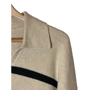 Old Navy Striped Cotton Polo Sweater Women Large Tall Tan Striped Preppy Knit‎ thumbnail 6