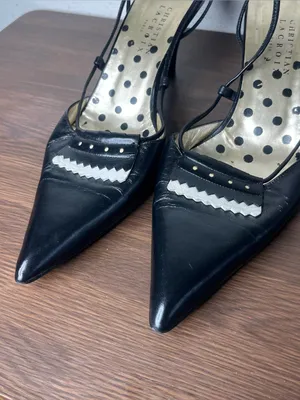 Christian Lacroix Black Leather Pointed Toe Slingback Kitten Heels thumbnail 5