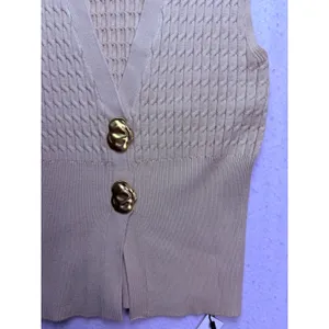 Commense Cable Knit Vest Women XS Beige Gold Button Sleeveless Layering thumbnail 4