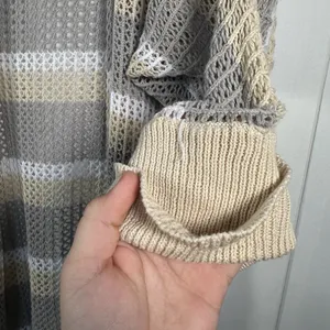 Women’s XL Beige Striped Open Knit Long Cardigan Duster Boho thumbnail 6