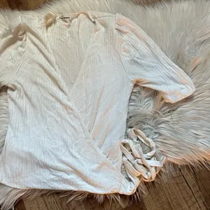 REFORMATION Rosebud Ribbed Wrap Top In Ivory thumbnail 5