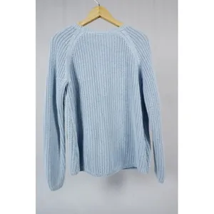 H&M Women's Sweater Light Blue Pullover Long Sleeve Chunky/Open Knit Size Medium thumbnail 2