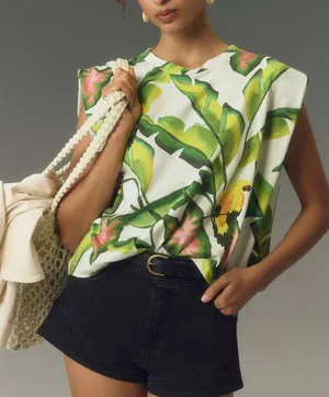 Farm Rio Tropical Foliage Cotton Tee, Size S thumbnail 1