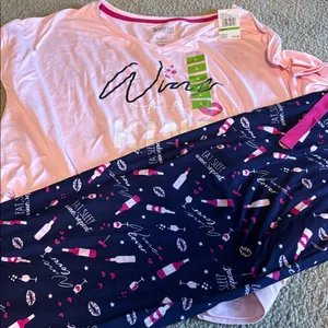 BE Yourself Sleepwear wine motif Pink and Navy Pajama Set thumbnail 1