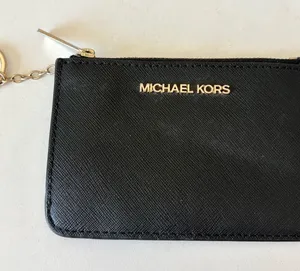 Michael Kors Jet Set Small Zip Black Leather Wallet Coin Pouch Card Holder 5x3.5 thumbnail 1