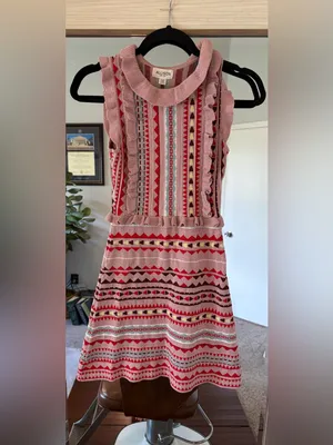 Allison New York Jacquard Knit Fit & Flare Dress Size XS Sparkle Ruffles Pink thumbnail 3
