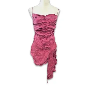 For Love & Lemons Allie Ruched Cowl Neck Draped Mini Dress Magenta Pink M NWT thumbnail 3