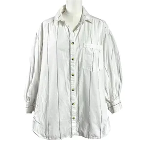 Free People Oversized Happy Hour Stripe Button Down Top White Black Small Preppy thumbnail 8
