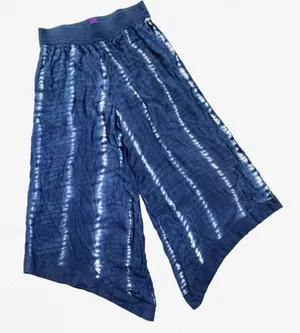 Adore Me‎ Navy Blue Tie Dye Wide Leg Lounge Pants Sharkbite Hem Small Rayon thumbnail 1