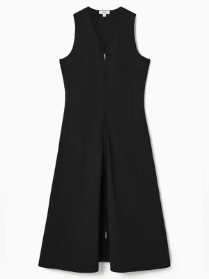 COS Black Zip-Front V-Neck Midi Dress Small thumbnail 2