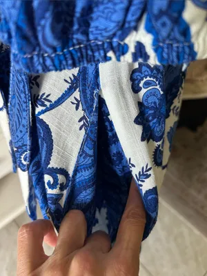 White closet elements white blue boho cottage paisley wrap Midi dress L thumbnail 8
