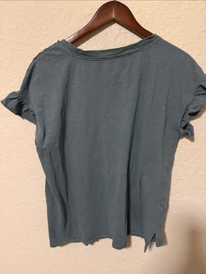 Pilcro Short-Sleeve V-Neck Tee in Deep Teal thumbnail 3