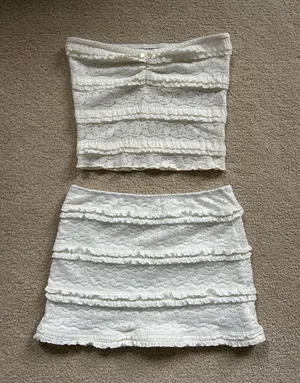 Shein white lace mini skirt set thumbnail 1