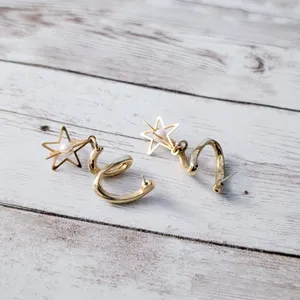 Vintage Earrings for Pierced Ears Twist Dangle with 3D Star & Faux Pearl thumbnail 3