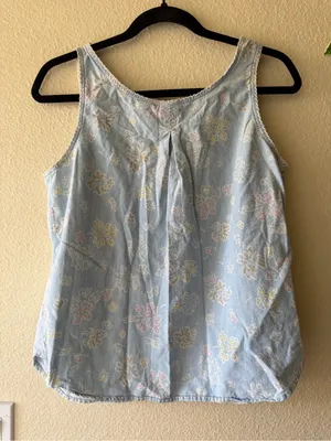 Vintage 90s Floral Cotton Button Down Vest/Top Blue Size M thumbnail 3