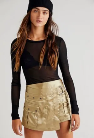 Free People✨ Say My Name Gold Mini Skirt✨ NWT thumbnail 1