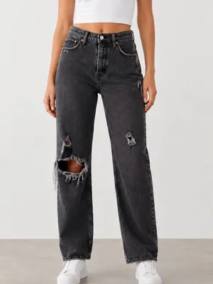 Abercrombie & Fitch High Rise Dad Washed Black Destroy Jeans thumbnail 9