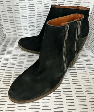 Lucky Brand LK-ROQUEE Black Suede Double Zip Ankle Booties Sz 9M/39 Boho Grunge thumbnail 1