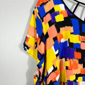 Cato Plus Size Multicolored Art Deco Funky Pattern Open Cutout Back Blouse 26/28 thumbnail 2