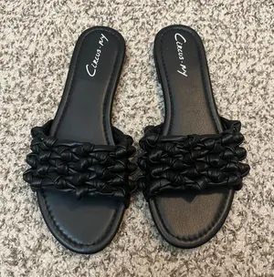Circus NY Cowen Braided Knot Slide Sandal Black Flat Open Toe Slip On Shoes 7.5 thumbnail 1