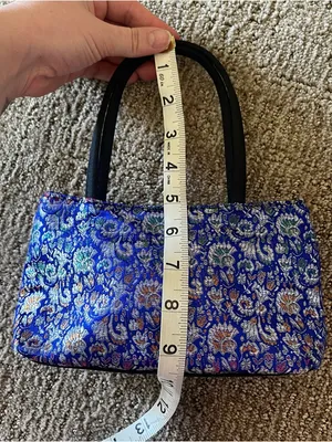 Vintage Y2K Blue Brocade mini Bag with Floral Jacquard thumbnail 6