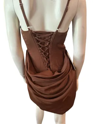 Wear Your Love Square Neck Draped Mini Dress Brown See Measurements NWT thumbnail 5