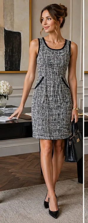 Anthropologie Tulle Black White Tweed Dress Size Medium Sleeveless Zip Pocket thumbnail 1