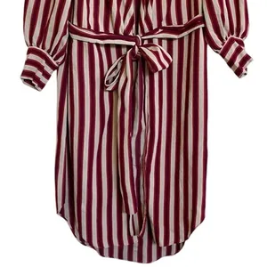 Zara Woman Burgundy Cream Striped Longline Wrap‎ Tunic Top XS thumbnail 8